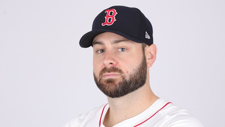 Feb 20, 2024; Lee County, FL, USA; Boston Red Sox starting pitcher Lucas Giolito (54) poses for a photo during media day at JetBlue Park. Mandatory Credit: Nathan Ray Seebeck-Imagn Images Feb 20, 2024; Lee County, FL, USA; Boston Red Sox starting pitcher Lucas Giolito (54) poses for a photo during media day at JetBlue Park. Mandatory Credit: Nathan Ray Seebeck-Imagn Images