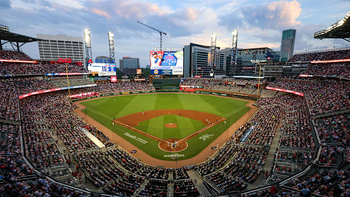 Apr 4, 2025; Atlanta, Georgia, USA; A general view of Truist Park during the third inning of a game between the Atlanta Braves and Miami Marlins. Mandatory Credit: Brett Davis-Imagn Images
Apr 4, 2025; Atlanta, Georgia, USA; A general view of Truist Park during the third inning of a game between the Atlanta Braves and Miami Marlins. Mandatory Credit: Brett Davis-Imagn Images