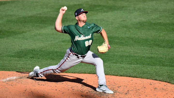 Jul 8, 2023; Seattle, Washington, USA; National League Futures relief pitcher Spencer Schwellenbach
