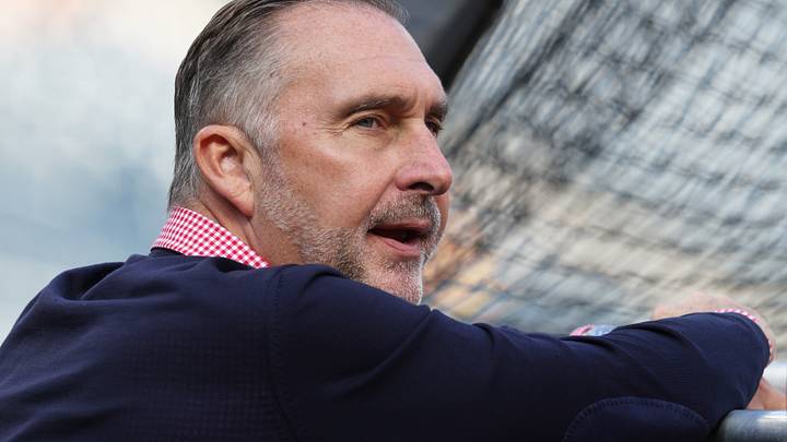 Sep 5, 2026; Pittsburgh, Pennsylvania, USA;  Los Angeles Angels interim general manager against John Mozeliak looks on at the batting cage before the game against the Pittsburgh Pirates at PNC Park.  Mandatory Credit: Charles LeClaire-Imagn Images