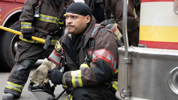 CHICAGO FIRE -- "Off The Grid" Episode 815 -- Pictured: (l-r) Christian Stolte as Randy ?Mouch? McHolland, Joe Minoso as Joe Cruz, Miranda Rae Mayo as Stella Kidd -- (Photo by: Adrian Burrows/NBC)