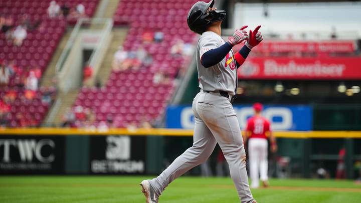 May 23, 2026; Cincinnati, Ohio, USA;  St. Louis Cardinals outfielder Bryan Torres (39) runs the bases after hitting a two-run home run against the Cincinnati Reds in the ninth inning at Great American Ball Park. Mandatory Credit: Aaron Doster-Imagn Images
