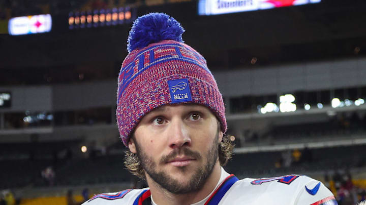 Buffalo Bills quarterback Josh Allen (17) is interviewed on November 29, 2025.