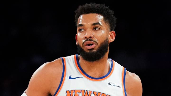 Oct 8, 2026; New York, New York, USA; New York Knicks center Karl-Anthony Towns (32) during the game against the Washington Wizards at Madison Square Garden. Mandatory Credit: Alexander Wohl-Imagn Images
