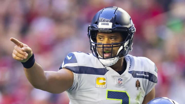 Jan 9, 2022; Glendale, Arizona, USA; Seattle Seahawks quarterback Russell Wilson (3) against the Arizona Cardinals at State Farm Stadium. Mandatory Credit: Mark J. Rebilas-Imagn Images Jan 9, 2022; Glendale, Arizona, USA; Seattle Seahawks quarterback Russell Wilson (3) against the Arizona Cardinals at State Farm Stadium. Mandatory Credit: Mark J. Rebilas-Imagn Images