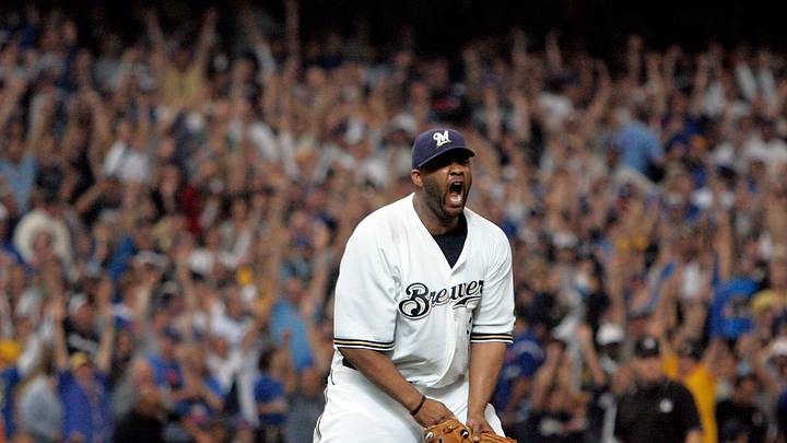 Milwaukee Brewers' CC Sabathia reacts after the final out was made clinching a wild card spot for the Milwaukee Brewers at Miller Park Sunday, September 28, 2008.

2008 National League Wild Card