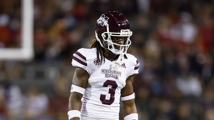 Sep 10, 2022; Tucson, Arizona, USA; Mississippi State Bulldogs cornerback Decamerion Richardson (3) against the Arizona Wildcats at Arizona Stadium. Mandatory Credit: Mark J. Rebilas-USA TODAY Sports Sep 10, 2022; Tucson, Arizona, USA; Mississippi State Bulldogs cornerback Decamerion Richardson (3) against the Arizona Wildcats at Arizona Stadium. Mandatory Credit: Mark J. Rebilas-USA TODAY Sports