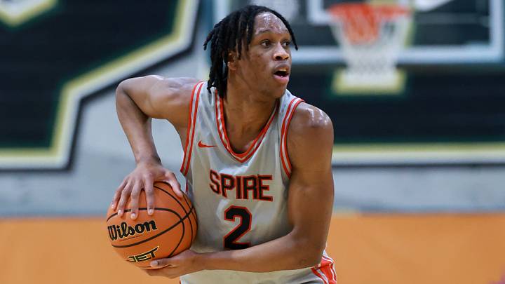 Spire Institute (OH) guard King Gibson (2) against Arizona Compass Prep during the HoopHall West Tournament at Skyline High School. Spire Institute (OH) guard King Gibson (2) against Arizona Compass Prep during the HoopHall West Tournament at Skyline High School.