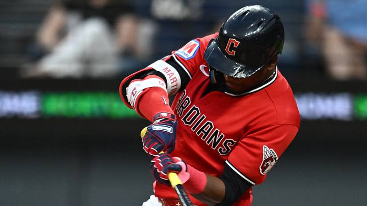 Jun 8, 2026; Cleveland, Ohio, USA; Cleveland Guardians right fielder Angel Martinez (1) hits a home run during the sixth inning against the New York Yankees at Progressive Field. Mandatory Credit: Ken Blaze-Imagn Images Jun 8, 2026; Cleveland, Ohio, USA; Cleveland Guardians right fielder Angel Martinez (1) hits a home run during the sixth inning against the New York Yankees at Progressive Field. Mandatory Credit: Ken Blaze-Imagn Images