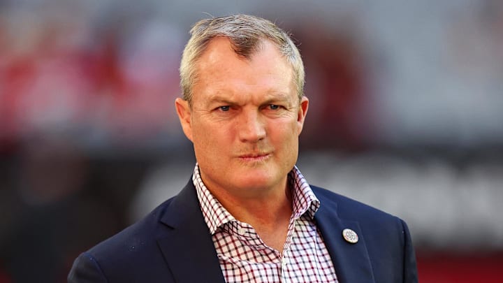 Dec 17, 2023; Glendale, Arizona, USA; San Francisco 49ers general manager John Lynch looks before