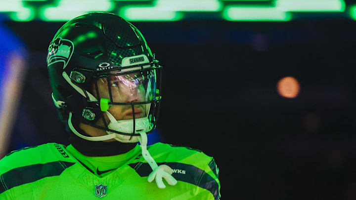 Dec 15, 2024; Seattle, Washington, USA; Seattle Seahawks tight end AJ Barner (88) exits the locker room before pregame warmups against the Green Bay Packers at Lumen Field.