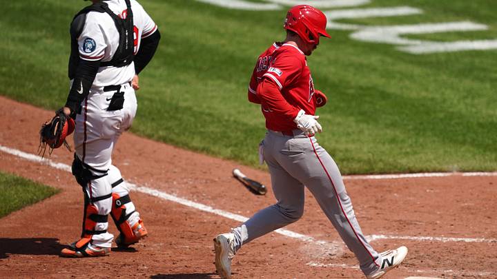 Aug 6, 2026; Baltimore, Maryland, USA; Los Angeles Angels outfielder Wade Meckler (53) scores during the seventh inning against the Baltimore Orioles at Oriole Park at Camden Yards. Mandatory Credit: Mitch Stringer-Imagn Images Aug 6, 2026; Baltimore, Maryland, USA; Los Angeles Angels outfielder Wade Meckler (53) scores during the seventh inning against the Baltimore Orioles at Oriole Park at Camden Yards. Mandatory Credit: Mitch Stringer-Imagn Images