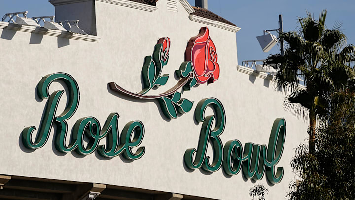 The Rose Bowl stadium prepares to host the Ohio State Buckeyes and the Oregon Ducks on Jan. 1, 2025. The Rose Bowl stadium prepares to host the Ohio State Buckeyes and the Oregon Ducks on Jan. 1, 2025.