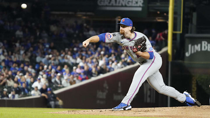 Sep 25, 2025; Chicago, Illinois, USA; New York Mets pitcher Nolan McLean (26) throws the ball against the Chicago Cubs during the first inning at Wrigley Field. Mandatory Credit: David Banks-Imagn Images Sep 25, 2025; Chicago, Illinois, USA; New York Mets pitcher Nolan McLean (26) throws the ball against the Chicago Cubs during the first inning at Wrigley Field. Mandatory Credit: David Banks-Imagn Images