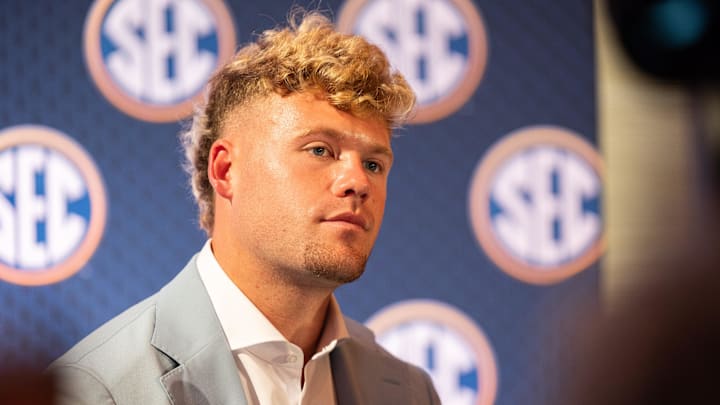 Mississippi State quarterback Blake Shapen speaking at Omni Dallas Hotel.
