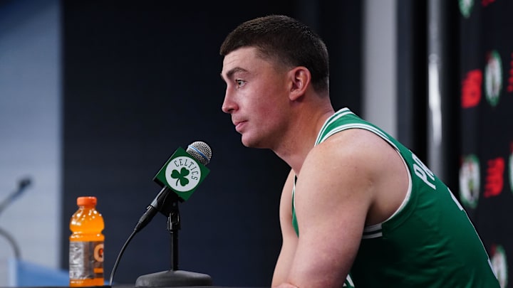 Sep 29, 2025; Boston, MA, USA; Boston Celtics guard Payton Pritchard (11) talks with reporters during media day at the Auerbach Center. Mandatory Credit: David Butler II-Imagn Images Sep 29, 2025; Boston, MA, USA; Boston Celtics guard Payton Pritchard (11) talks with reporters during media day at the Auerbach Center. Mandatory Credit: David Butler II-Imagn Images