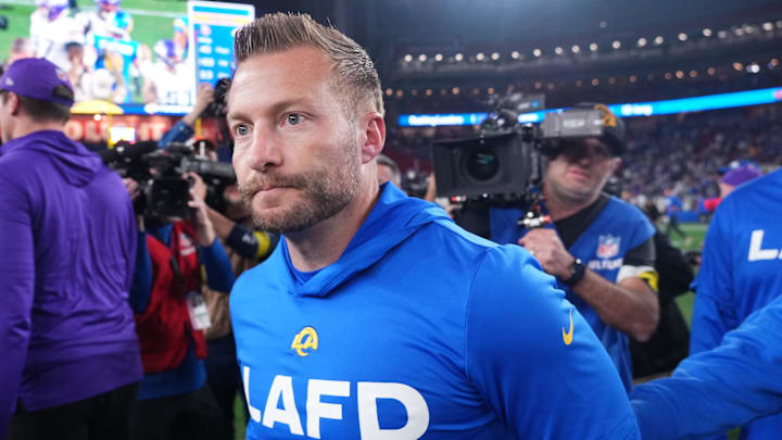 Jan 13, 2025; Glendale, AZ, USA; Los Angeles Rams head coach Sean McVay after the NFC wild card game against the Minnesota Vikings at State Farm Stadium. Mandatory Credit: Joe Camporeale-Imagn Images Jan 13, 2025; Glendale, AZ, USA; Los Angeles Rams head coach Sean McVay after the NFC wild card game against the Minnesota Vikings at State Farm Stadium. Mandatory Credit: Joe Camporeale-Imagn Images