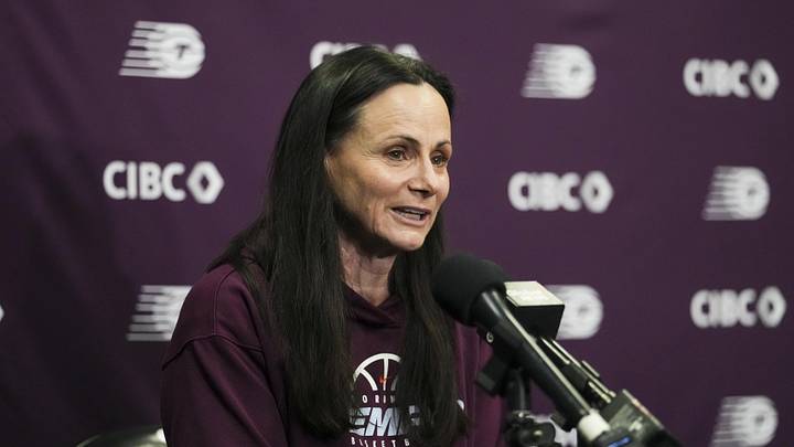 Apr 29, 2026; Toronto, ON, Canada;  Toronto Tempo head coach Sandy Brondello speaks at a press conference before playing the Connecticut Sun at Coca-Cola Coliseum. Mandatory Credit: Kevin Sousa-Imagn Images