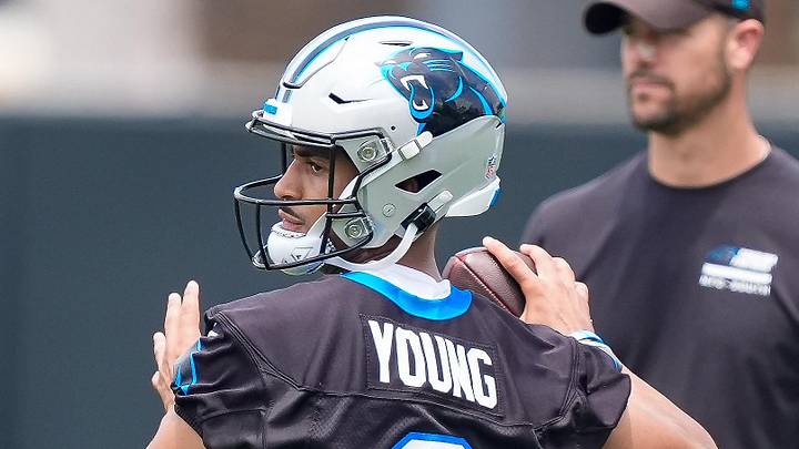 Carolina Panthers quarterback Bryce Young (9) throws during the first day 