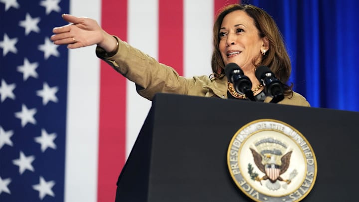 Vice President Kamala Harris holds a campaign event near the U.S.-Mexico border at Cochise College's Douglas Campus on Sept. 27, 2024, in Douglas. Vice President Kamala Harris holds a campaign event near the U.S.-Mexico border at Cochise College's Douglas Campus on Sept. 27, 2024, in Douglas.