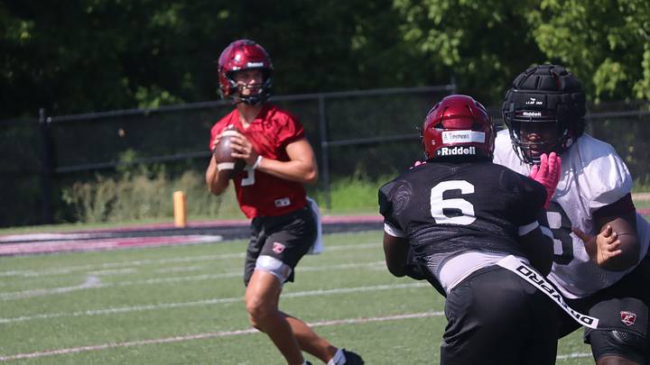 Gadsden City quarterback Sam Sollie throws a pass during practice at the school in Gadsden, Alabama on Thursday, July 16, 2026. (Mandatory Credit: Maxwell Donaldson, The Gadsden Times/USA TODAY Network)
