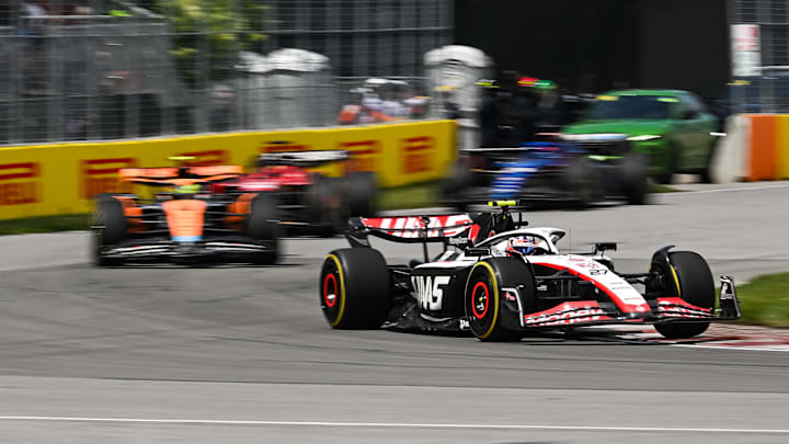 Jun 18, 2023; Montreal, Quebec, CAN; Haas F1 Team driver Nico Hulkenberg (GER) races during the Canadian Grand Prix at Circuit Gilles Villeneuve. Mandatory Credit: David Kirouac-Imagn Images Jun 18, 2023; Montreal, Quebec, CAN; Haas F1 Team driver Nico Hulkenberg (GER) races during the Canadian Grand Prix at Circuit Gilles Villeneuve. Mandatory Credit: David Kirouac-Imagn Images