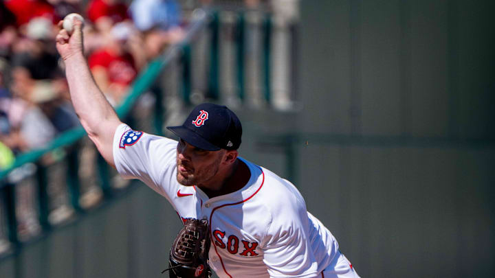Boston Red Sox Liam Hendriks (31) pitching during the third inning of their game against the New York Mets at JetBlue Park at Fenway South on March 2.