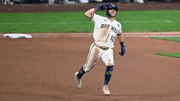 Oct 24, 2026; Milwaukee, Wisconsin, USA; Milwaukee Brewers outfielder Sal Frelick (10) acknowledges the bullpen while running the bases after hitting a solo home run against the Tampa Bay Rays during the sixth inning in game two of the 2026 World Series at American Family Field. Mandatory Credit: Matt Marton-Imagn Images Oct 24, 2026; Milwaukee, Wisconsin, USA; Milwaukee Brewers outfielder Sal Frelick (10) acknowledges the bullpen while running the bases after hitting a solo home run against the Tampa Bay Rays during the sixth inning in game two of the 2026 World Series at American Family Field. Mandatory Credit: Matt Marton-Imagn Images
