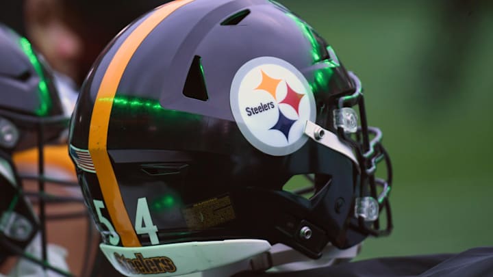 Dec 15, 2024; Philadelphia, Pennsylvania, USA; Pittsburgh Steelers helmet on the sidelines against the Philadelphia Eagles at Lincoln Financial Field. Mandatory Credit: Eric Hartline-Imagn Images