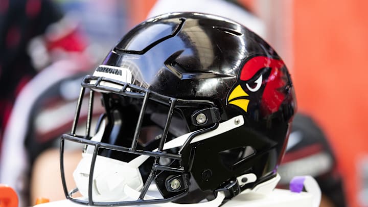 Dec 8, 2024; Glendale, Arizona, USA; Detailed view of an Arizona Cardinals helmet at State Farm Stadium. Mandatory Credit: Mark J. Rebilas-Imagn Images Dec 8, 2024; Glendale, Arizona, USA; Detailed view of an Arizona Cardinals helmet at State Farm Stadium. Mandatory Credit: Mark J. Rebilas-Imagn Images