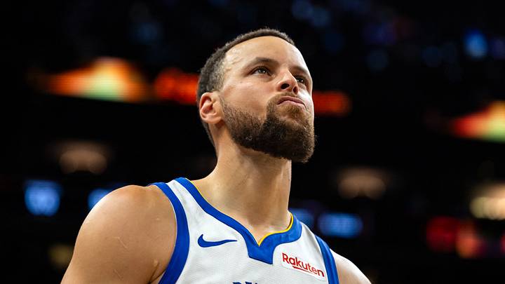 Apr 17, 2026; Phoenix, Arizona, USA; Golden State Warriors guard Stephen Curry (30) reacts after losing to the Phoenix Suns during the play-in rounds of the 2026 NBA Playoffs at Mortgage Matchup Center. Mandatory Credit: Mark J. Rebilas-Imagn Images