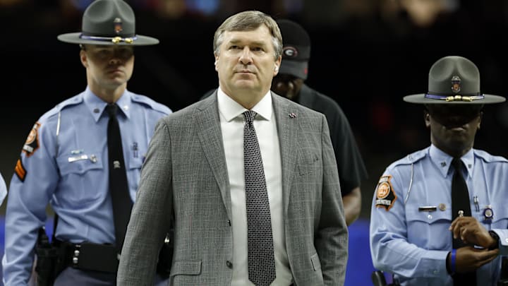 Jan 1, 2026; New Orleans, LA, USA; Georgia Bulldogs head coach Kirby Smart walks on the field prior to the 2026 Sugar Bowl and quarterfinal game of the College Football Playoff prior to the game against the Mississippi Rebels at Caesars Superdome. Mandatory Credit: Amber Searls-Imagn Images