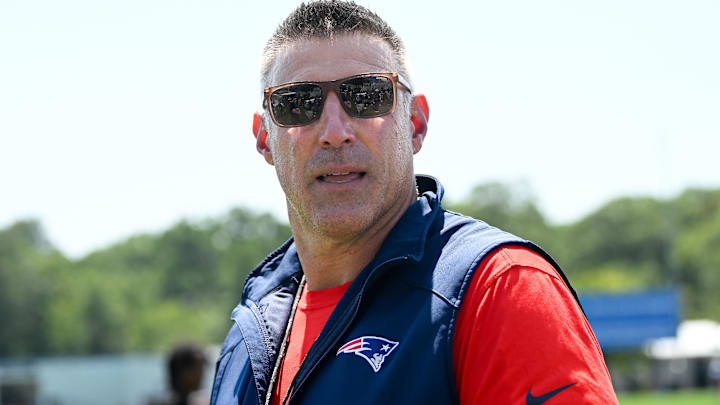 New England Patriots head coach Mike Vrabel leaves the practice fields after training camp at Gillette Stadium.