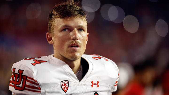 Utah Utes punter Jack Bouwmeester during the second half at Steve Spurrier-Florida Field Utah Utes punter Jack Bouwmeester during the second half at Steve Spurrier-Florida Field