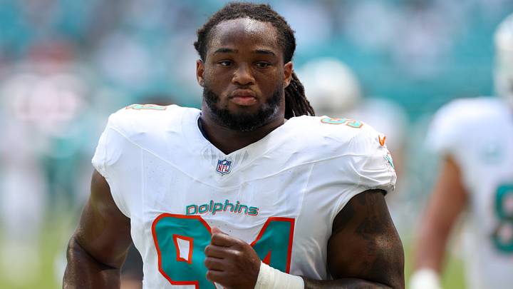 Miami Dolphins defensive tackle Jordan Phillips (94) looks on before a game against the New England Patriots at Hard Rock Stadium. Miami Dolphins defensive tackle Jordan Phillips (94) looks on before a game against the New England Patriots at Hard Rock Stadium.