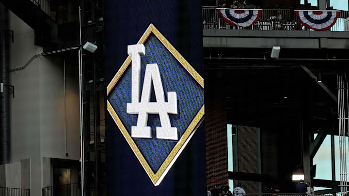 The Dodgers logo during the 2020 World Series.