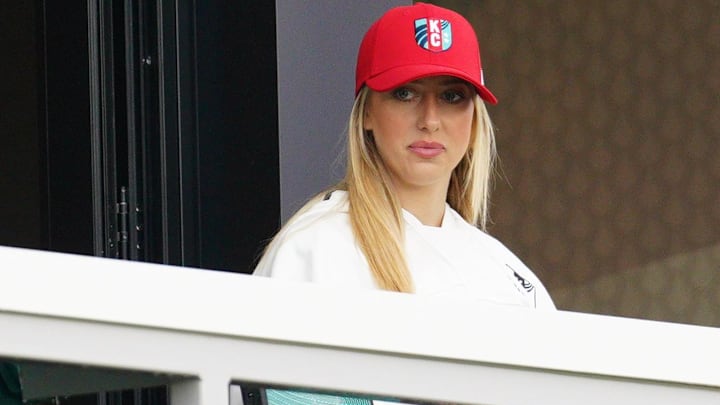 Brittany Mahomes in attendance before a NWSL playoff match between the Kansas City Current and the North Carolina Courage at CPKC Stadium.
