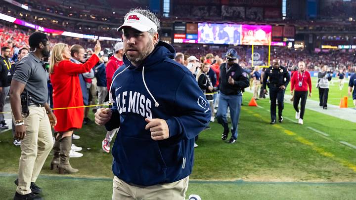Mississippi Rebels head coach Pete Golding against the Miami Hurricanes during the 2026 Fiesta Bowl. Mandatory Credit: Mark J. Rebilas-Imagn Images