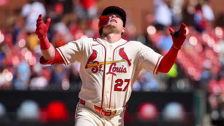 Apr 25, 2026; St. Louis, Missouri, USA; St. Louis Cardinals left fielder Nathan Church (27) reacts as he runs the bases after hitting a two run home run against the Seattle Mariners during the seventh inning at Busch Stadium. Mandatory Credit: Jeff Curry-Imagn Images Apr 25, 2026; St. Louis, Missouri, USA; St. Louis Cardinals left fielder Nathan Church (27) reacts as he runs the bases after hitting a two run home run against the Seattle Mariners during the seventh inning at Busch Stadium. Mandatory Credit: Jeff Curry-Imagn Images