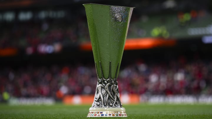 The trophy of the UEFA Europa League is displayed prior to...