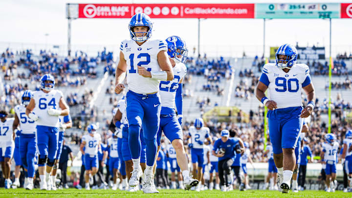 BYU quarterback Jake Retzlaff warms up before UCF game BYU quarterback Jake Retzlaff warms up before UCF game