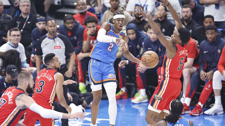 Apr 24, 2024; Oklahoma City, Oklahoma, USA; Oklahoma City Thunder guard Shai Gilgeous-Alexander (2)