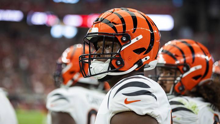 Oct 8, 2023; Glendale, Arizona, USA; Cincinnati Bengals defensive end Myles Murphy (99) against the Arizona Cardinals at State Farm Stadium. Mandatory Credit: Mark J. Rebilas-Imagn Images