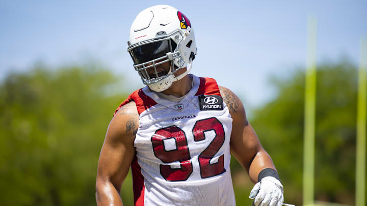 Arizona Cardinals defensive end Matt Dickerson (92) during OTA workouts at the teams training facility in 2022.