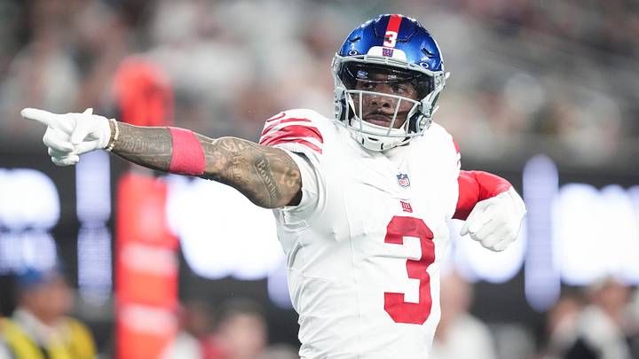 New York Giants wide receiver Odell Beckham Jr. (3) celebrates during a game against the New York Jets at MetLife Stadium, Aug 28, 2026, East Rutherford, NJ, USA.