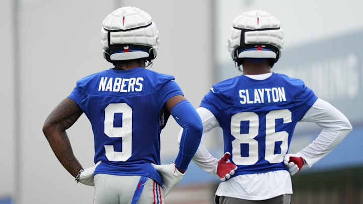 New York Giants wide receiver Malik Nabers (9) and wide receiver Darius Slayton (86). New York Giants wide receiver Malik Nabers (9) and wide receiver Darius Slayton (86).