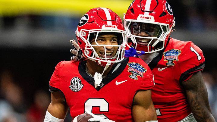 Georgia defensive back Daylen Everette (6) celebrates with Georgia defensive back Ellis Robinson IV (1) after returning a fumble for a touchdown during the Sugar Bowl and College Football Playoff quarterfinals at Caesars Superdome in New Orleans, La., on Thursday, Jan. 1, 2026. Ole Miss defeated Georgia 39-34. Georgia defensive back Daylen Everette (6) celebrates with Georgia defensive back Ellis Robinson IV (1) after returning a fumble for a touchdown during the Sugar Bowl and College Football Playoff quarterfinals at Caesars Superdome in New Orleans, La., on Thursday, Jan. 1, 2026. Ole Miss defeated Georgia 39-34.
