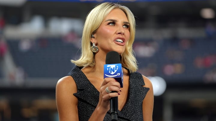 Charissa Thompson on the Prime Thursday Night Football set during the game between the San Francisco 49ers and the Los Angeles Rams at SoFi Stadium. Charissa Thompson on the Prime Thursday Night Football set during the game between the San Francisco 49ers and the Los Angeles Rams at SoFi Stadium.
