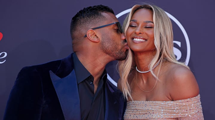 Russell Wilson and Ciara on the red carpet before the ESPYS at The Dolby Theatre.