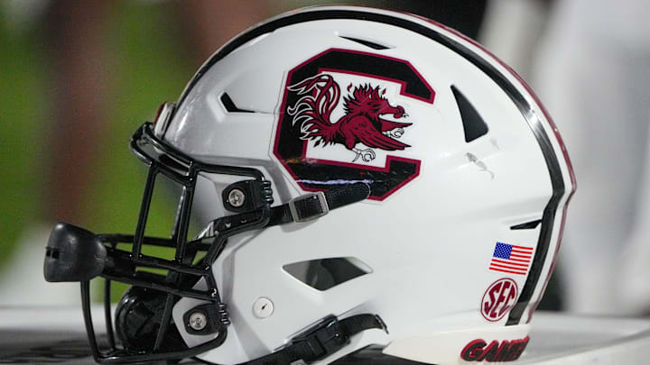 Sep 20, 2025; Columbia, Missouri, USA; A general view of a South Carolina Gamecocks helmet against the Missouri Tigers during the second half of the game at Faurot Field at Memorial Stadium. Sep 20, 2025; Columbia, Missouri, USA; A general view of a South Carolina Gamecocks helmet against the Missouri Tigers during the second half of the game at Faurot Field at Memorial Stadium.